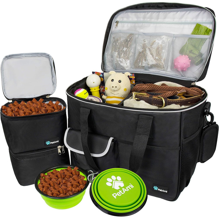 Сумка-органайзер для собак PetAmi: дорожня сумка для корму та аксесуарів, ідеальна для кемпінгу та подорожей (37x20x30 см)