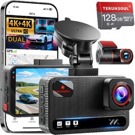 Автомобільний відеореєстратор 4K+4K з передньою та задньою камерою, 128GB карта пам'яті, 5.8GHz WiFi, 3