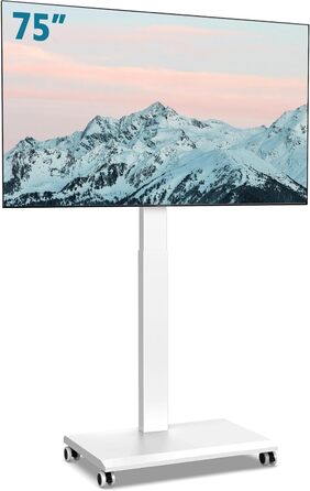 FITUEYES Rolling TV Stand - Mobile TV Cart for 32-75 inch Plasma/LCD/LED TVs - Adjustable Height, Swivel ±30°, Tilt 10°-40° - VESA 600x400mm - White