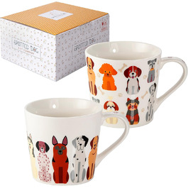 SPOTTED DOG GIFT COMPANY Coffee Mug with Dog Motif, Ceramic Mug Set, Cute Coffee Cups, Dog Kitchen Accessories, Gifts for Dog Lovers, Dog Mom, 2 x 380ml