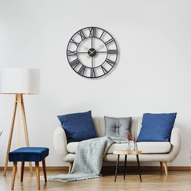 ACCSHINE Wall Clock Large No Tick Noise Silent Roman Numeral Quartz Battery Operated Wall Clock Easy to Read for Rooms Home Kitchen Bedroom Office School (Black+gold, 40cm)