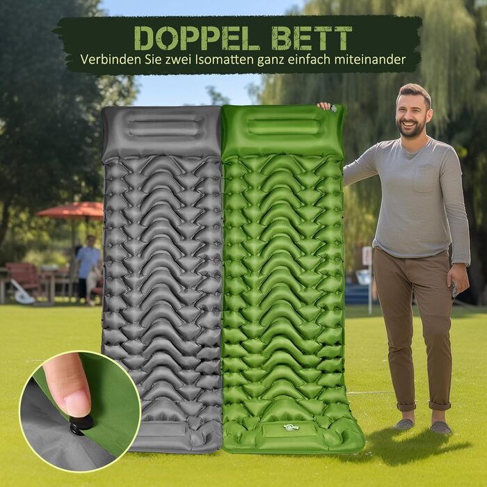 Self-Inflating Camping Mat with Integrated Support Belt - Durable & Moisture-Resistant Travel Pad for Camping, Indoor/Outdoor Use, Hiking (196x130x9cm)