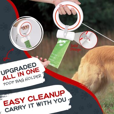 Висувна поводок для собак, ручне кріплення, 3 м, без спутанню, з тримачем для пакетів, для середніх та маленьких собак (чорний/зелений) (білий/червоний)