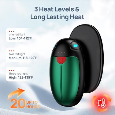 Електричні грілки для рук, набір 2 шт. USB, 20 годин тепла, 3 температурні режими, для спорту та Raynaud's, зелені