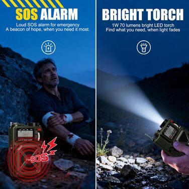 Портативне радіо DAB/DAB+ та FM з Bluetooth 5.3, сонячне радіо, радіо з ручним зарядним пристроєм, SOS, ліхтарик, роз'єм для навушників, SD-карта, USB, 4000 mAh, радіо для надзвичайних ситуацій, темно-зелене, з екраном