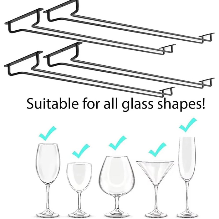 Тримач для келихів Heyouth, 4 шт., 40 см, для ресторану, бару, готелю, дому. Чорний колір.