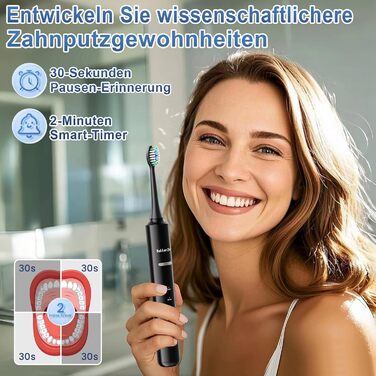 Електрична зубна щітка Betterchoi з магнітною левітацією, 41 000 VPM, 4 насадки, IPX7, 180 днів роботи від акумулятора, 5 режимів, таймер, чорний колір