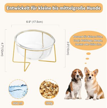 Підвищена годівниця для собак з скла - годівниця для собак з металевим підставкою - миска для їжі та води для маленьких та середніх собак та великих котів - 800 мл скляна велика