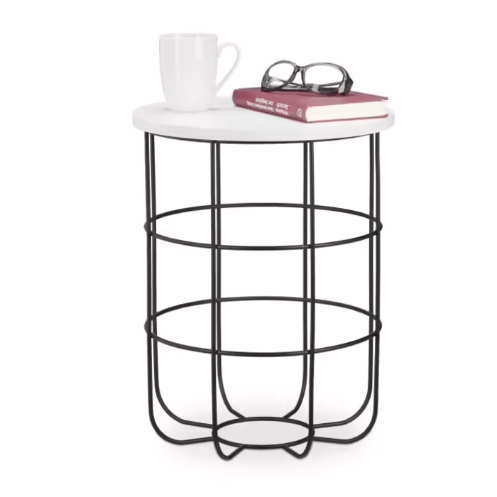 Relaxdays Round Side Table with Metal Basket