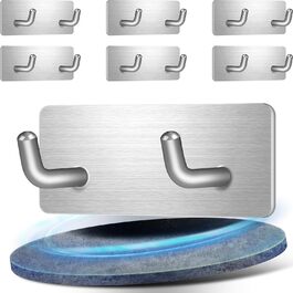 Набір гачків для рушників без свердління, 10 шт., самоклеючі гачки з нержавіючої сталі 304, надміцні клейкі гачки для великих предметів, гачки для стін без свердління для ванної, туалету та кухні, стійкі до корозії, гачки для рушників (подвійні *6)