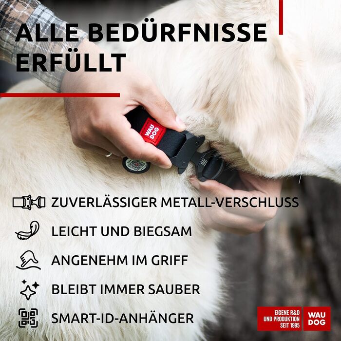 Водонепроникний нашийник для собак WAUDOG: великі, середні та малі породи. Регульований, металевий замок, 31-49 см, 25 мм ширина