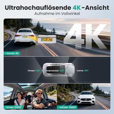 Відеореєстратор 4K автомобільний передній та задній, 3 канали, 64GB SD карта, IPS дисплей, нічна зйомка, WiFi Black-D4