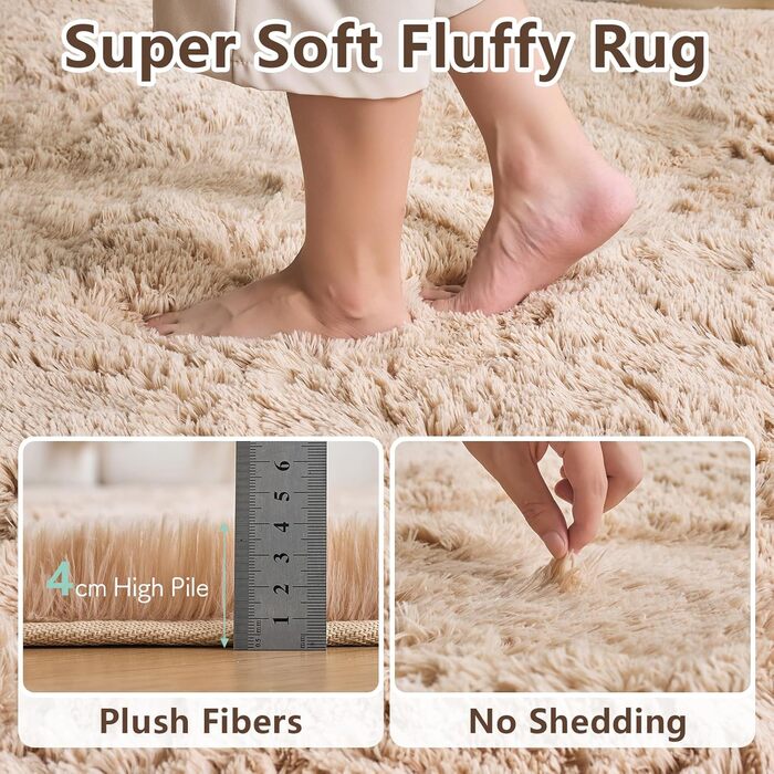 CHOSHOME Килим для спальні, вітальні: м'який, сучасний, з високим ворсом, антиковзаюча підкладка, для дитячої кімнати, шаги, 90x150 см (Бежевий, 150x240 см)