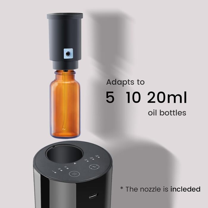 Дифузор для ефірних олій Cavir без води, портативний міні-ароматизатор повітря, USB-зарядка, 1/2/3 години таймер, 3 рівні туману, для дому, офісу, автомобіля, чорний