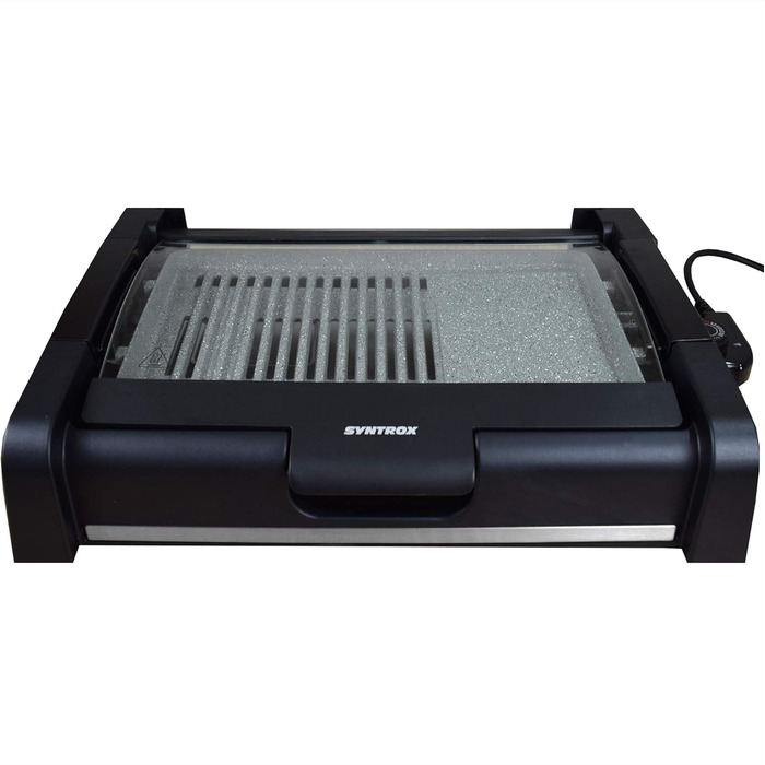 Syntrox Germany TG-1650W Electric Table Grill with Ceramic Plate - BBQ Grill with Glass Lid