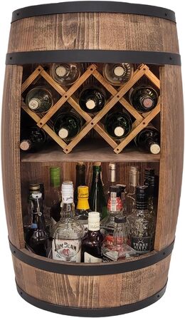 Weeco Freestanding Bar with LED Lighting and Wine Holder. Wine Rack - Wooden Barrel Home Bar 80cm. Rustic Decorative Bar Cabinet Wine Rack – Barrel. Barrel Beer, Wine Bottle Stand - Bar Whiskey Gift (Dark Brown)
