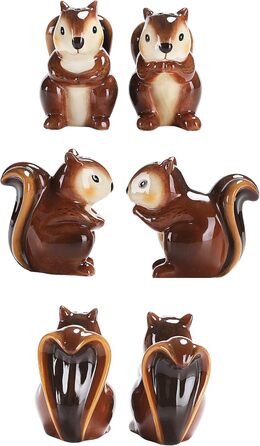 Salt and pepper shaker set, squirrel design, hand-painted, dishwasher safe