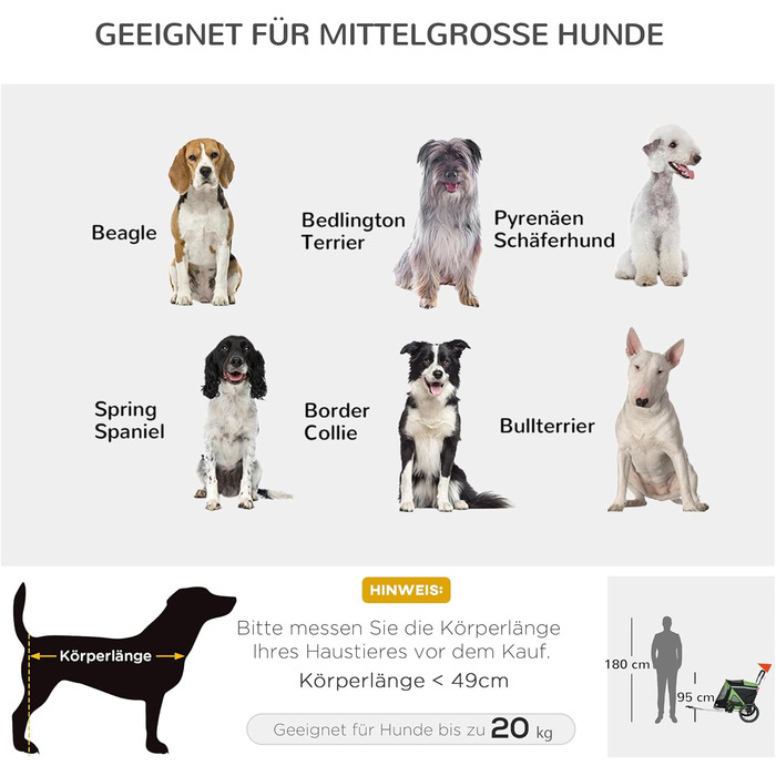 PawHut 2-в-1 Причіп для собак, візок для собак/бігунів з поводком, візок для собак з відбивачами та амортизаторами, для середніх собак до 20 кг, Oxford-тканина, зелений