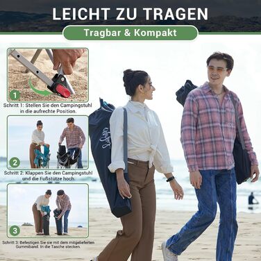 Кемпінговий стілець-шезлонг WEJOY 2-в-1, складний, з регульованою спинкою та підставкою для ніг, чорний (2 шт.)