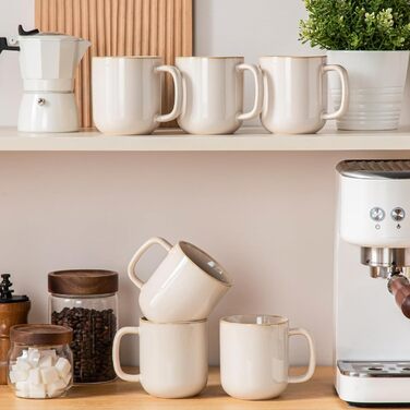 Набір кавових чашок Vancasso PLAYA, 6 шт, 480 мл, з ручкою, з кераміки, для мікрохвильовки та посудомийної машини, бежевий