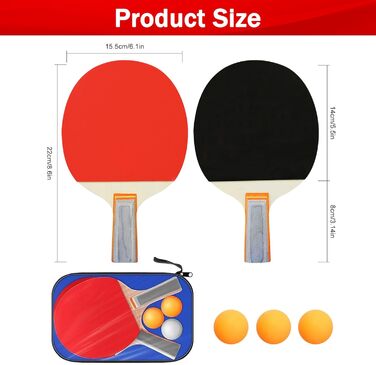 Набір для пінг-понгу JurciCat: 2 ракетки, 3 м'ячі, сумка. Підходить для гри в приміщенні та на вулиці.