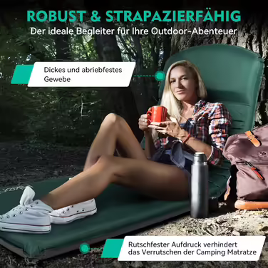 HIKENTURE Self-Inflating Sleeping Pad, 8CM Thick Foam Camping Mattress, Self-Inflating Air Mattress, Comfortable Sleeping Mat for Outdoor, Tent, Hiking (Dark Green)