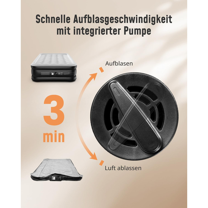 Надувне ліжко Airefina для 1 особи з вбудованим насосом, 99x190x46 см. Гостьове ліжко, компактне, з сумкою для перенесення, до 295 кг