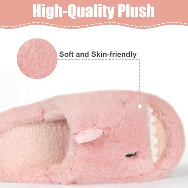 Тапочки жіночі OFFCUP Fuzzy, з відкритим носком, у вигляді акули, антиковзкі, м'які, зручні, з піною Memory, з хутром, для дому та вулиці (42/43 Рожеві)