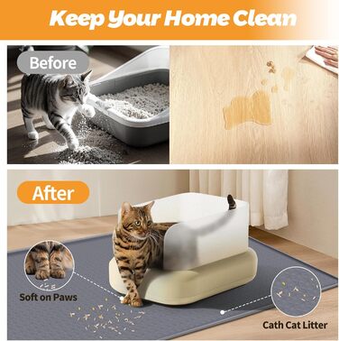 Килимок для котячого туалету, великий розмір 130x65 см, силіконовий, контролює розсипання, м'який для лапок, легко миється (сірий)