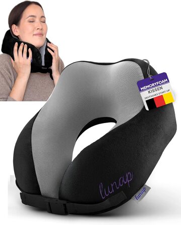 Подушка для шиї Luna Nackenkissen Flugzeug: Memory Foam, дихаюча, для подорожей, чорна. Подушка для шиї в літак, авто, для дорослих. Зручна та миюча.