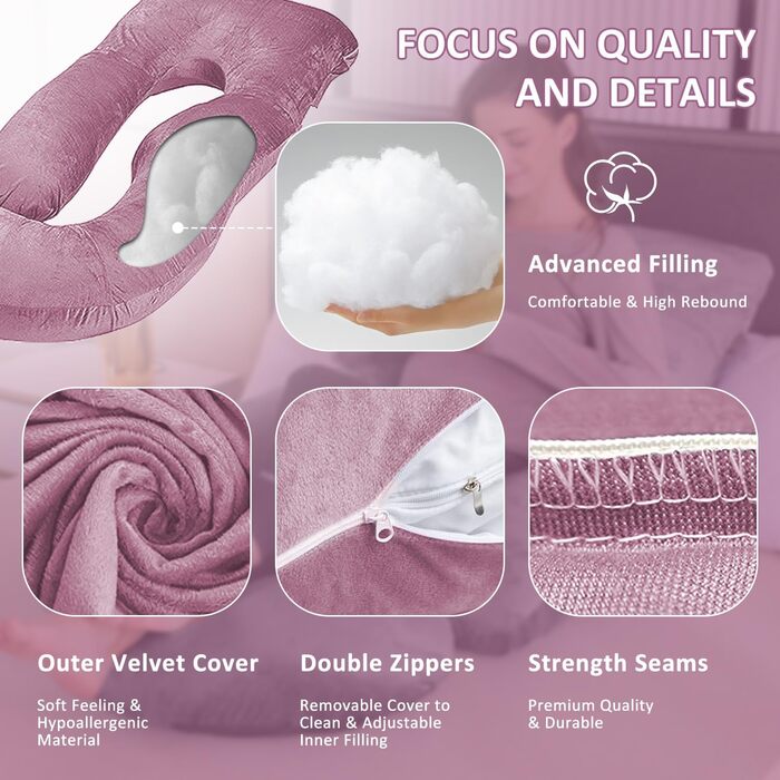 Подушка для вагітних Chilling Home J-подібної форми, подушка для тих, хто спить на боці, подушка для годування, велика подушка для підтримки, подушка для жінок та тих, хто спить на боці (рожевий, сірий)