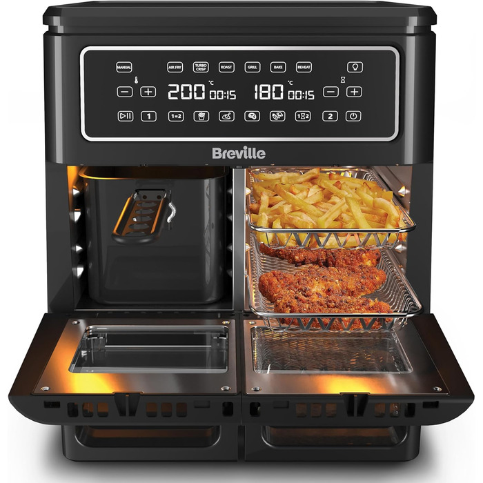 Breville Halo Flexi Hot Air Fryer | Digital Dual Chamber Air Fryer | 11L Air Fryer: For more than 10 people | Frying, Baking, Grilling, Roasting, Toasting, Reheating | 2400 W [VDF130X] 11L (Dual Flexi)