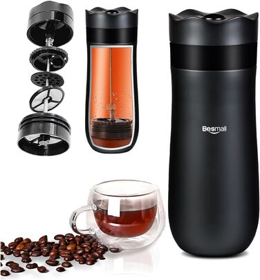 Френч-прес для кави та чаю, нержавіюча сталь, термокружка з фільтром, чорний