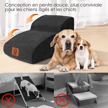 Східці для собак Zvonema з 2 ступенів, пандус для собак з губки високої щільності 30D, антиковзні сходи для собак зі знімним та пральним чохлом, для літніх / поранених тварин, чорного кольору