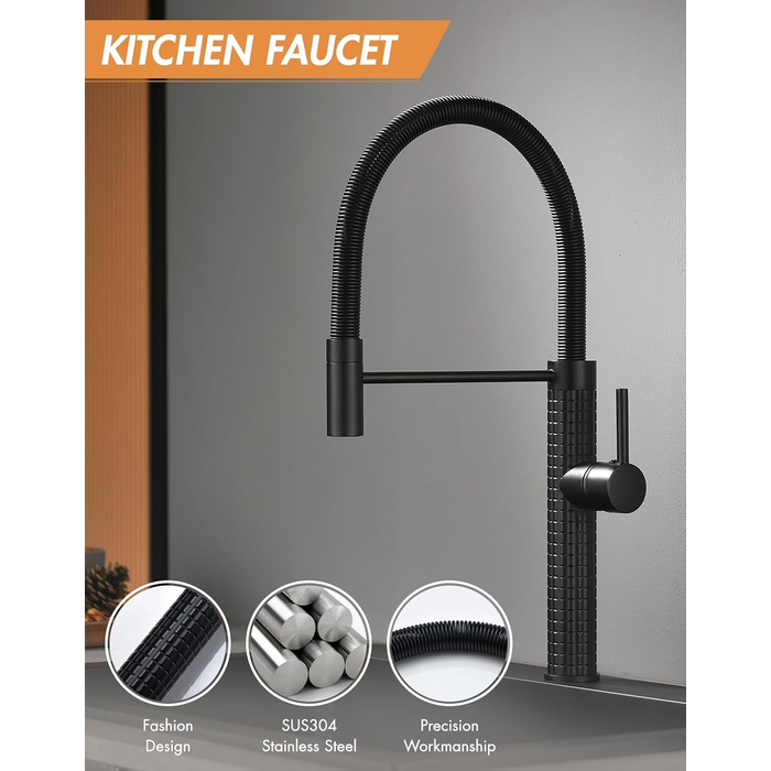 Чорний кухонний змішувач TIMACO висувний, 360° поворотний, для кухонної мийки | Змішувач для кухні