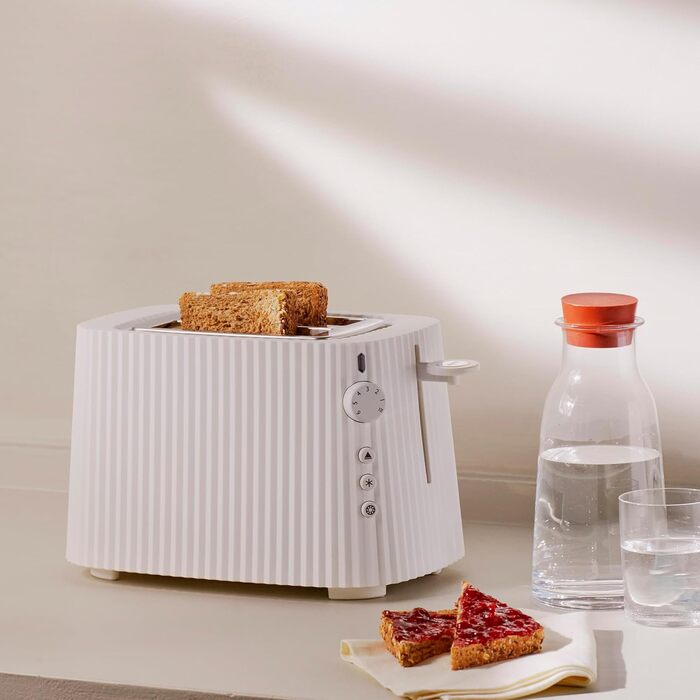 Alessi Plissé MDL08 W - Design Toaster, Six levels of gold plating, made of thermoplastic resin, European plug 850 W, White One size White