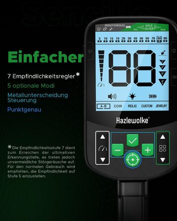 Металошукач Profi з водонепроникною котушкою 11'' DD, глибина виявлення 12''/30 см, висока чутливість до золота, 5 професійних режимів, Pinpoint для срібла