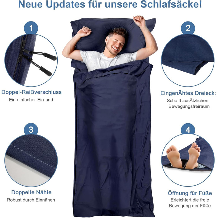 Спальний мішок туристичний 2в1, мікрофібра, 220x95 см, для кемпінгу, хостелів, гірських притулків, зелений/темно-синій