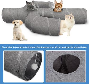 Cat Tunnel Toy, Collapsible Cat Tunnel for Indoor Cats, Interactive Peek-a-Boo Hole, Pet Tunnel with Cat Wand Toy (Cactus Shape, L-120CM, Dia-30CM)
