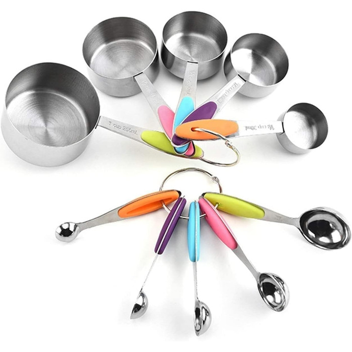 FBHappiness Measuring Spoon Set, Stainless Steel Measuring Spoon, Measuring Cup, 10-Piece Set with Scale, Measuring Spoon for Coffee Aroma, Baking Tool (Color: Multicolor, Size: 10 Pieces) (Multicolor, 10 Pieces)
