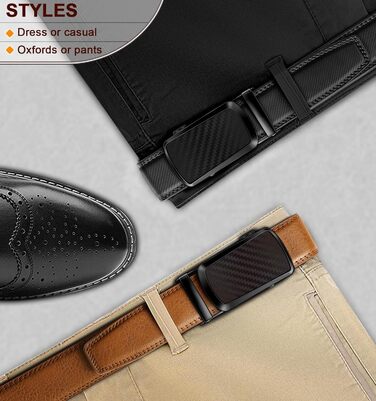 Чоловічі ремені KEMISANT 2 шт., шкіряні ремені з автоматичною застібкою-разом, регульовані, 35 мм, з подарунковою коробкою, чорний/коричневий, 115 см (32'-38' посадка)