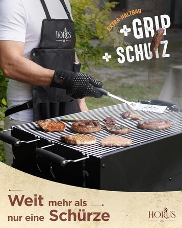 HORUS 23 Набір гриля з аксесуарами з нержавіючої сталі: щитківка, рукавиці для захисту від тепла, килимок для гриля - подарунок для чоловіків