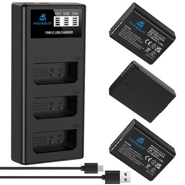 Комплект 3 акумулятори LP-E10 1600mAh та LCD-зарядний пристрій для Canon EOS 1100D, 1200D, 1300D, 1500D, 2000D, 3000D, 4000D, Rebel T3, T5, T6, T7, T100, Kiss X50, X70, X80