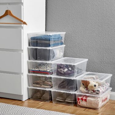 Storage boxes 10 x 10 L with lid transparent - Clear stacking boxes with ventilation