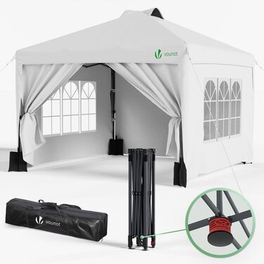 VOUNOT® 3x3m (approx. 10x10ft) Gazebo, Waterproof, Stable, Winter-Proof, Pop-Up Folding Gazebo with 4 Side Walls and 3 Sandbags, Foldable Party Tent, Garden Tent, Garden Gazebo incl. Bag, Green (pop up gazebo white)