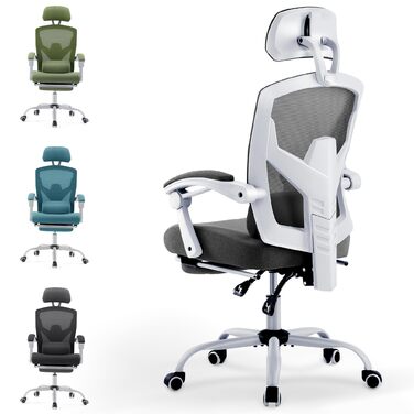 Офісне крісло DUMOS Ergonomisch - ергономічне крісло для офісу та дому з комфортними підлокітниками, підтримкою попереку та підставкою для ніг, сірий колір, C-a-3509-grau, розмір 26 x 39 x 50.75 дюймів