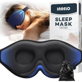 Маска для сну Innelo 3D, 100% затемнення, блакитна - для жінок та чоловіків, зручна, з мішком для подорожей