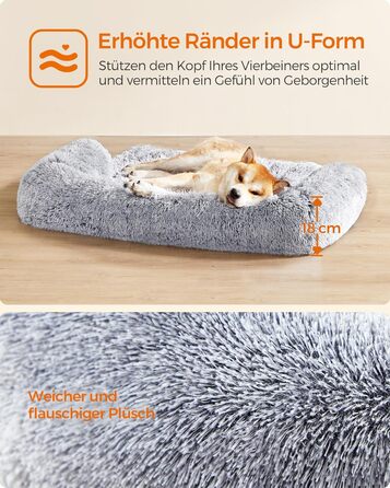 Ліжко для собак Feandrea FluffyHug, м'яка подушка-софа, захист дивану, XL, 110 x 95 x 18 см, сірий Ombré