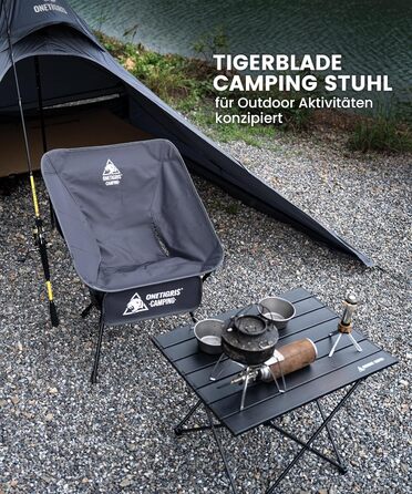 Складний туристичний стілець OneTigris TIGERBLADE, 150 кг, сірий, з кишенями
