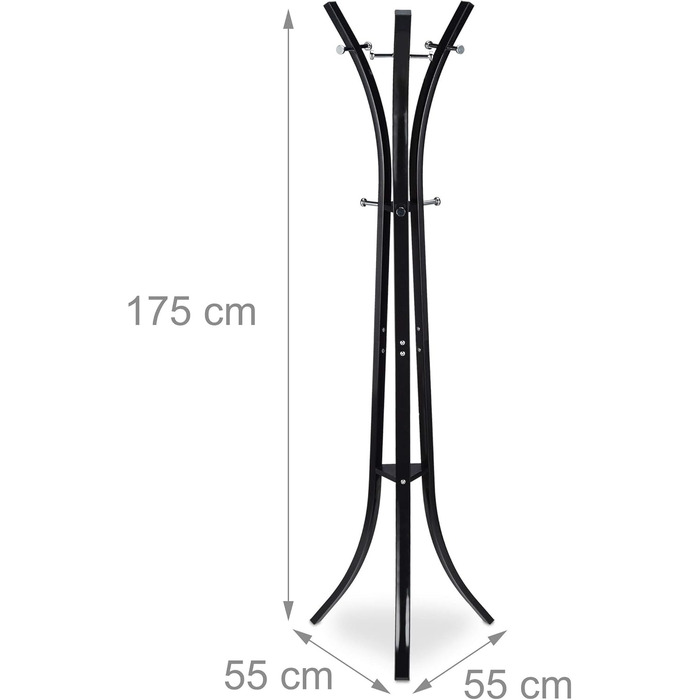 Relaxdays Coat Rack, Stable Standing Clothes Rack made of Metal for Jackets, 175 cm High Clothes Stand, Black